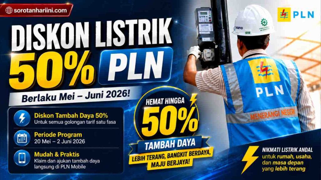 Diskon Listrik PLN 50% Mei–Juni 2026, Cara Klaim & Harga Daya Baru
