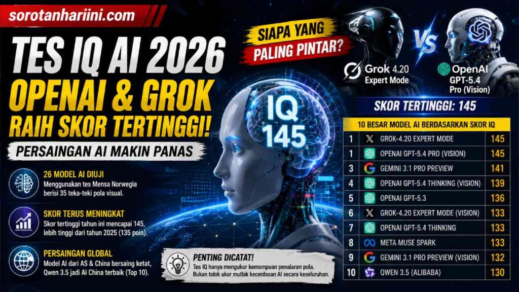 Tes IQ AI 2026, OpenAI dan Grok Jadi Model AI Paling Pintar