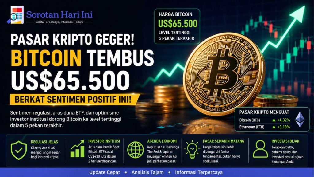 Pasar Kripto Geger, Harga Bitcoin Tembus US$65.500 Berkat Sentimen Ini