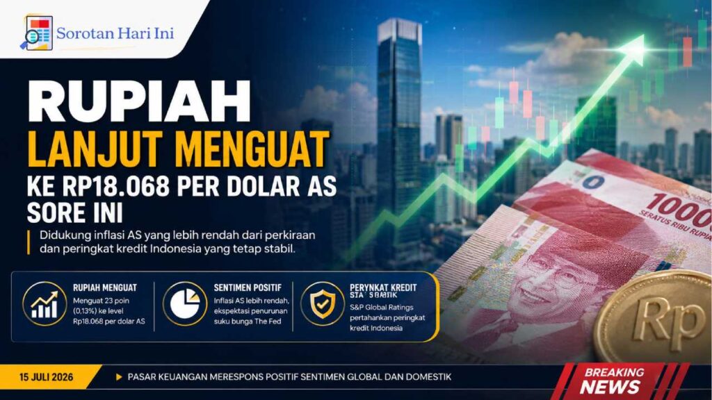 Rupiah Lanjut Menguat ke Rp18.068 per Dolar AS Sore Ini, Didukung Sentimen Positif Global