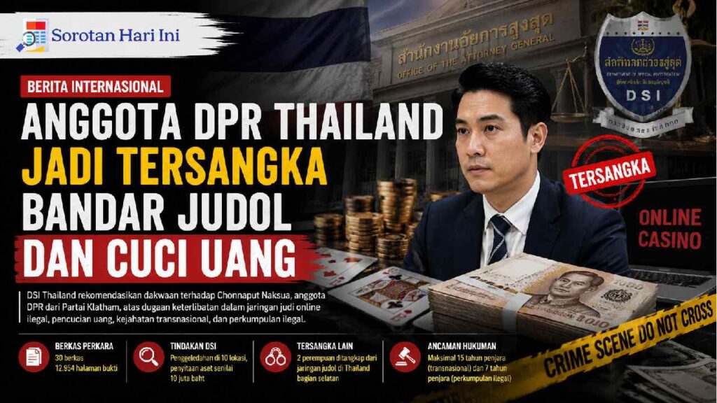 Anggota DPR Thailand Jadi Tersangka Bandar Judol dan Cuci Uang