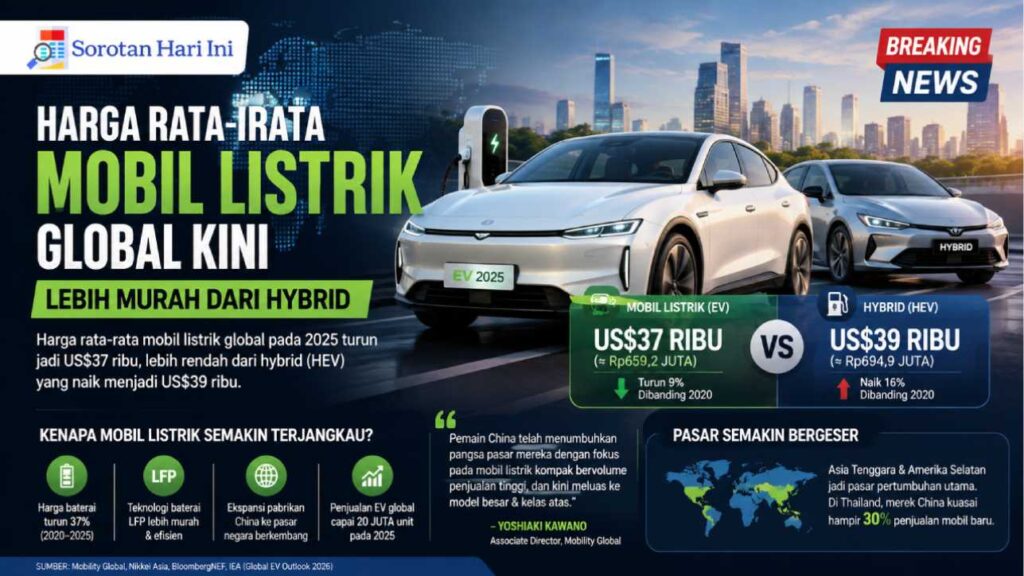 Harga Rata-rata Mobil Listrik Global Kini Lebih Murah dari Hybrid