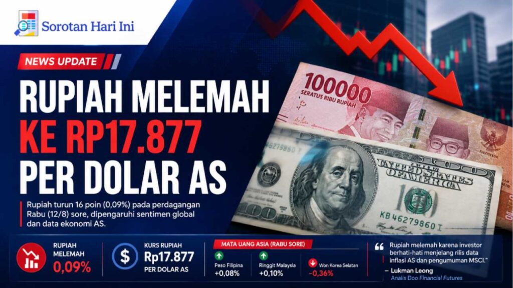 Rupiah Melemah ke Rp17.877 per Dolar AS Rabu Sore