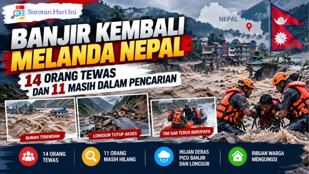 Banjir Kembali Melanda Nepal, 14 Orang Tewas dan 11 Masih Dalam Pencarian