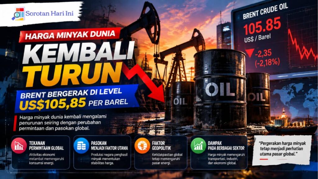 Harga Minyak Dunia Kembali Turun, Brent Bergerak di Level US$105,85 per Barel