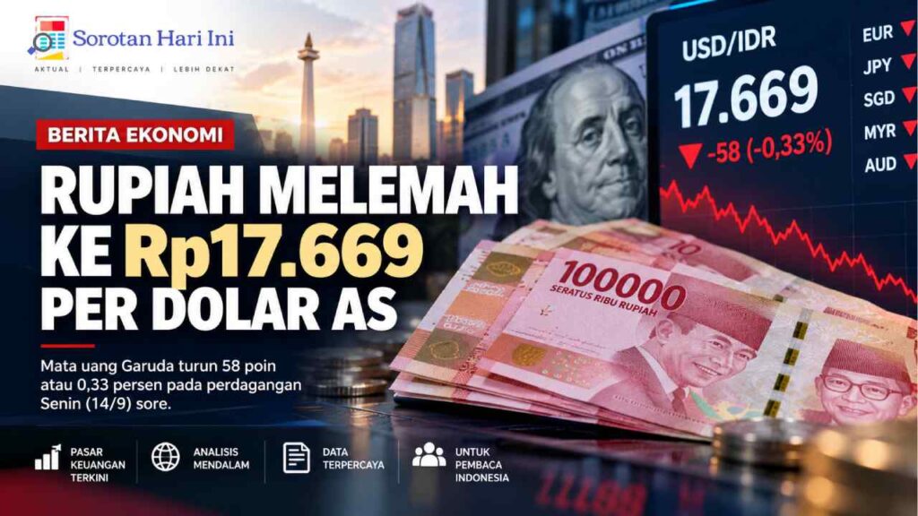 Rupiah Melemah ke Rp17.669 per Dolar AS Sore Ini