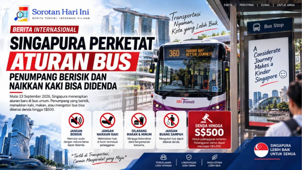 Singapura Perketat Aturan Bus, Penumpang Berisik dan Naikkan Kaki Bisa Didenda